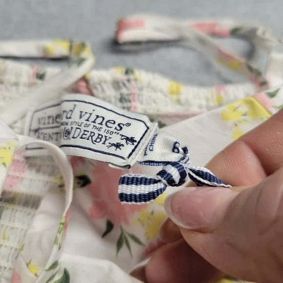 Vineyard Vines Kentucky Derby Floral Tiered Midi Dress White Pink Yellow Size 6 - Picture 6 of 12